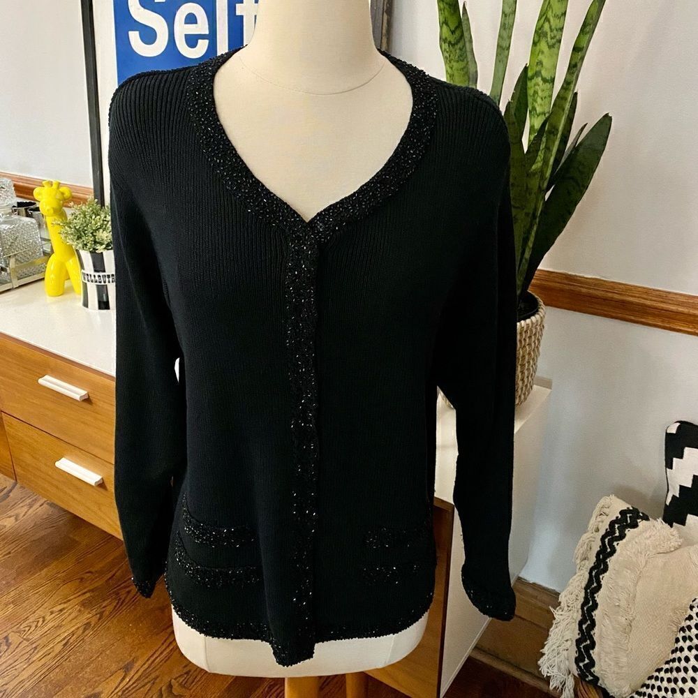 Vintage 1990’s Marisa Christina Caviar Beaded Lurex Knit Sweater